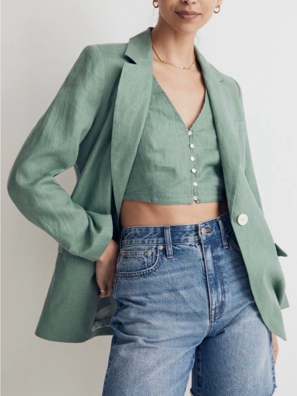 Madewell Sage Green Linen-Blend Blazer